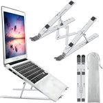 Leeboom ergonomic adjustable aluminum laptop stand silver front view on office desk