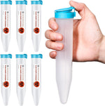 Colingmill single use travel sharps containers front view showing six clear tubes with blue locking lids