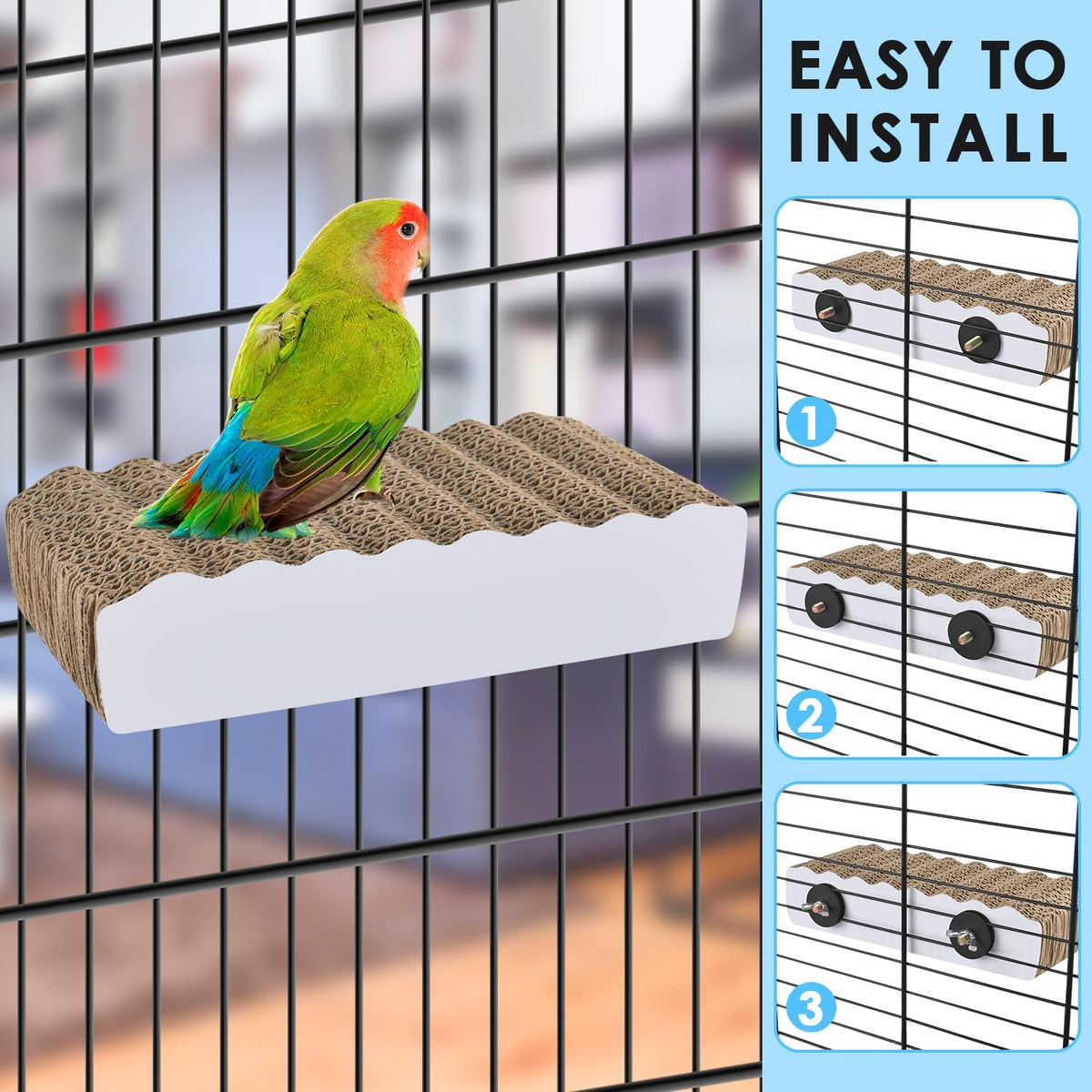 Cockatiel foraging on a KATUMO paper shredding toy platform