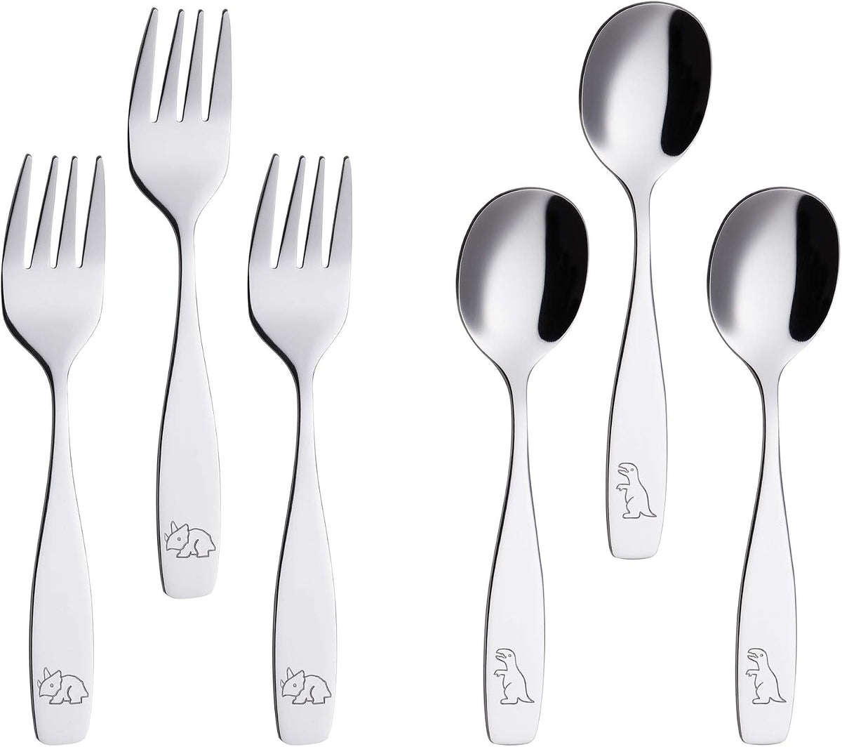 ANNOVA Kids Flatware Set - Stainless Steel Silverware Forks, Table Knife, Tablespoons - Child Toddler Utensils Dinosaur Engraved T-Rex, Triceratops, Diplodocus (Staineless Steel, 10 Pieces) - Image 11