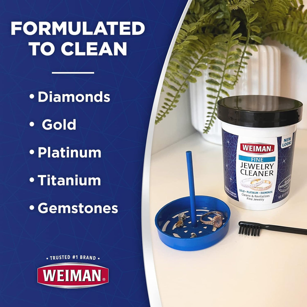Weiman Fine Jewelry Cleaner Liquid packaging showing diamond and gold usage