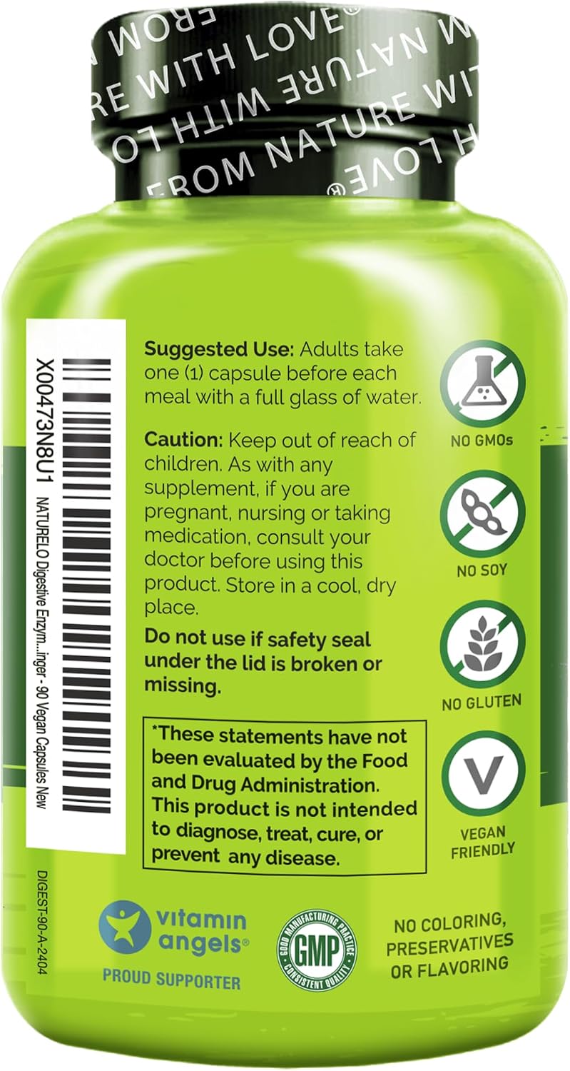 NATURELO Digestive Enzymes ingredient list and nutrition panel