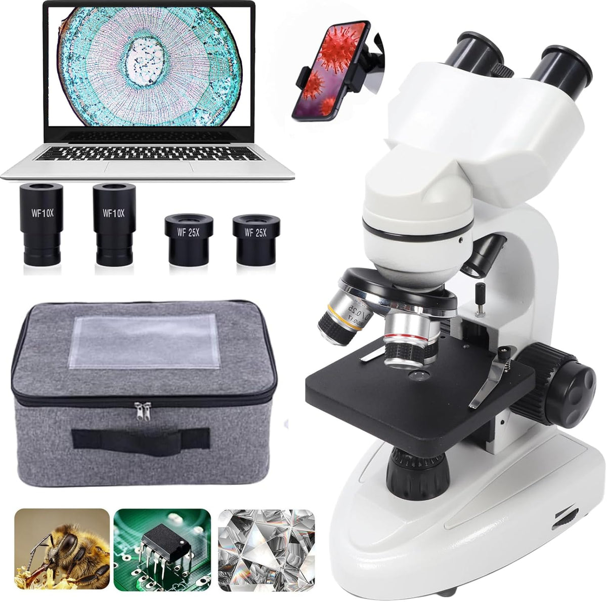 Dpofirs professional binocular compound microscope front view highlighting white metal body