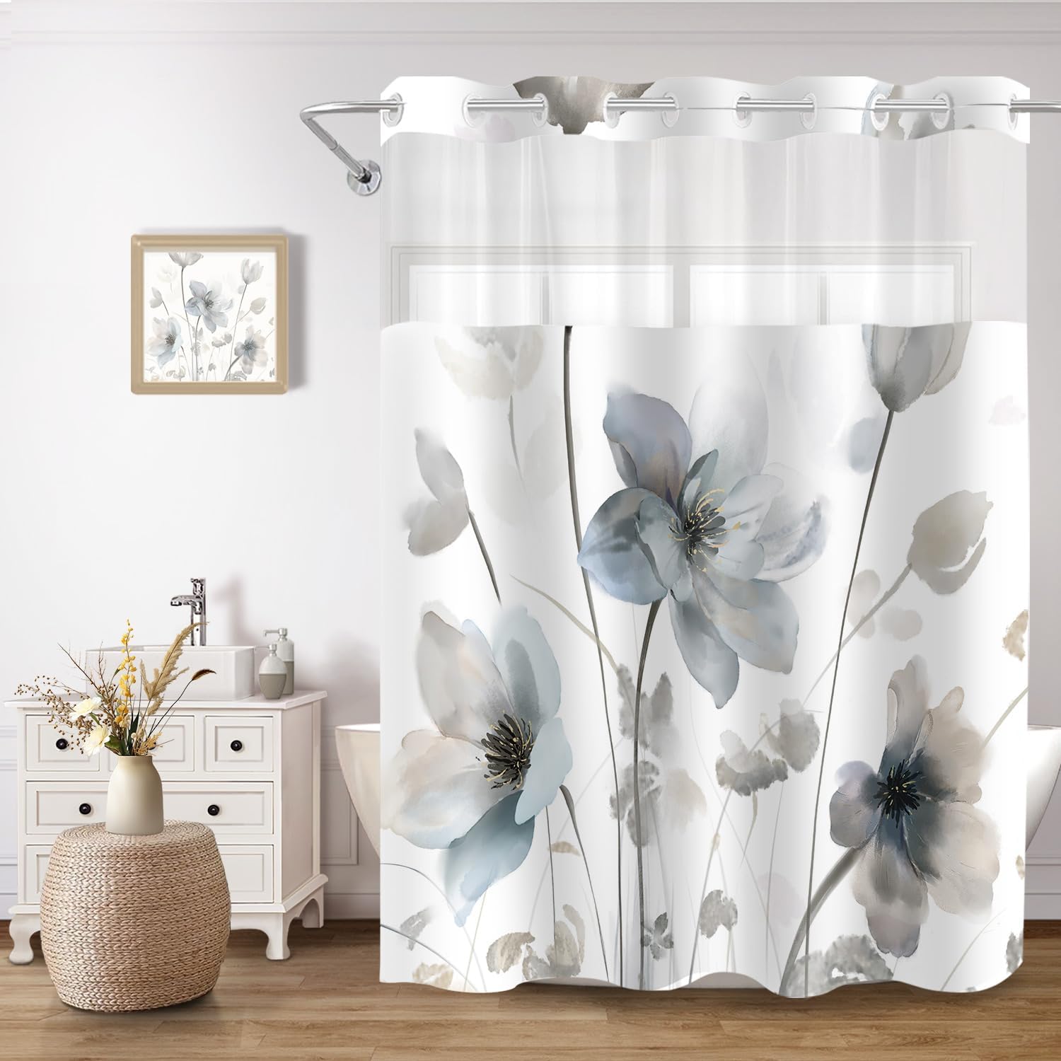 CTOTSYC no hook boho floral shower curtain front view