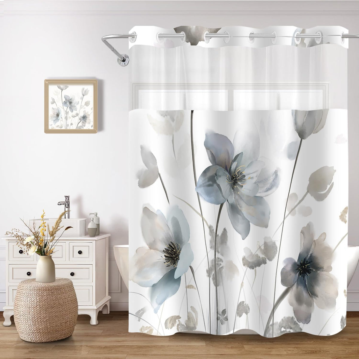 CTOTSYC no hook boho floral shower curtain front view