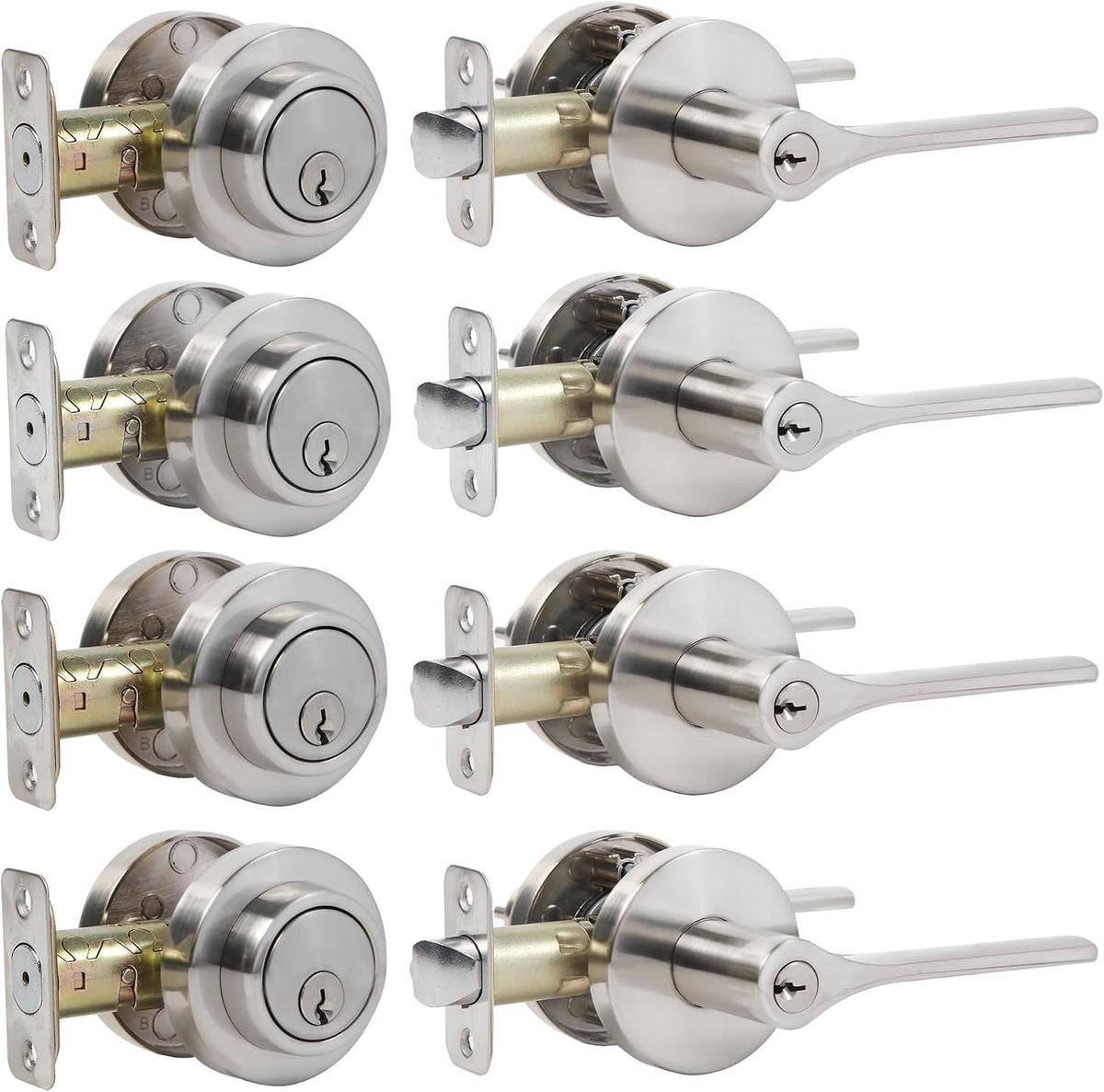Front Door Lock Set, Exterior Door Handle with Deadbolt Lock, Exterior Door Lock Set, Doorknob with Lock and Key, Round Entry Door Locksets, Satin Nickel (All Keyed Alike) 1Pack - Image 11