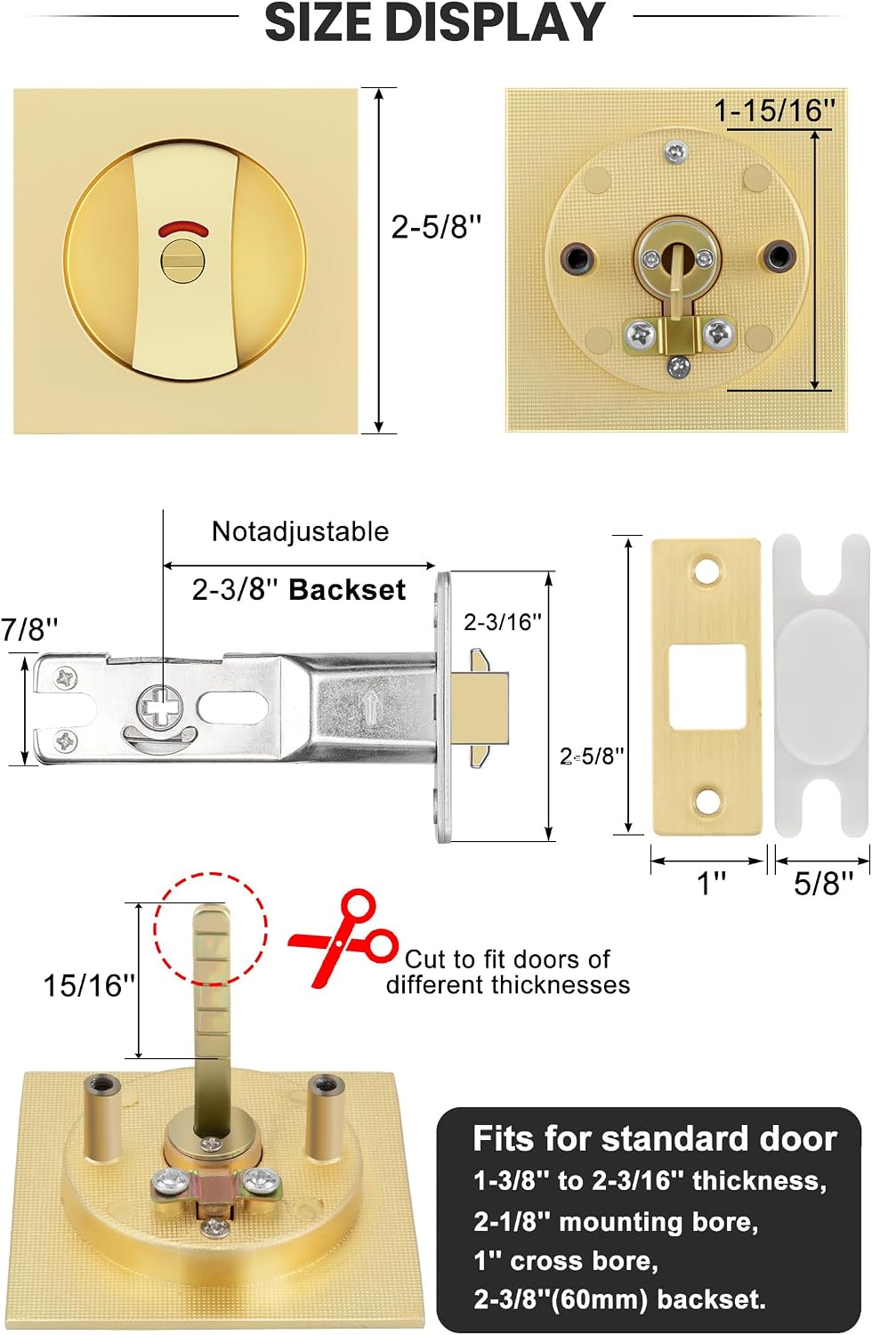 Goldenwarm square pocket door privacy lock installed on wooden door