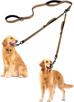PetBonus large black double leash extended to show the adjustable nylon coupler straps.