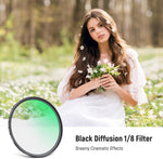 Neewer black mist filter mounted on a professional camera lens