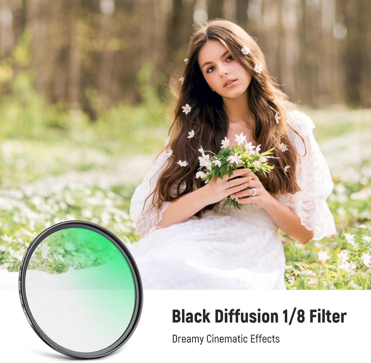 Neewer black mist filter mounted on a professional camera lens