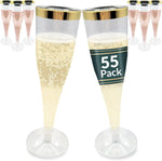 Reli. Plastic Champagne Flutes front view showing elegant gold rim for party planning.