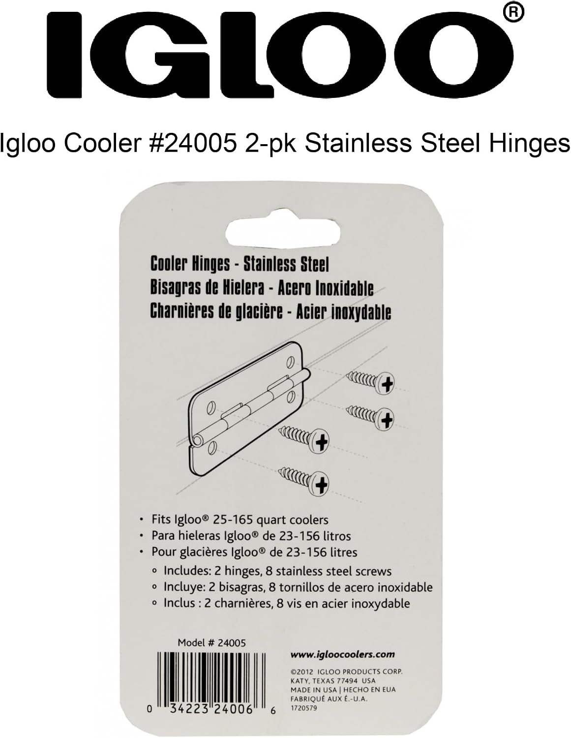 Compatible rectangular Igloo cooler hinges 25 to 165 quart size