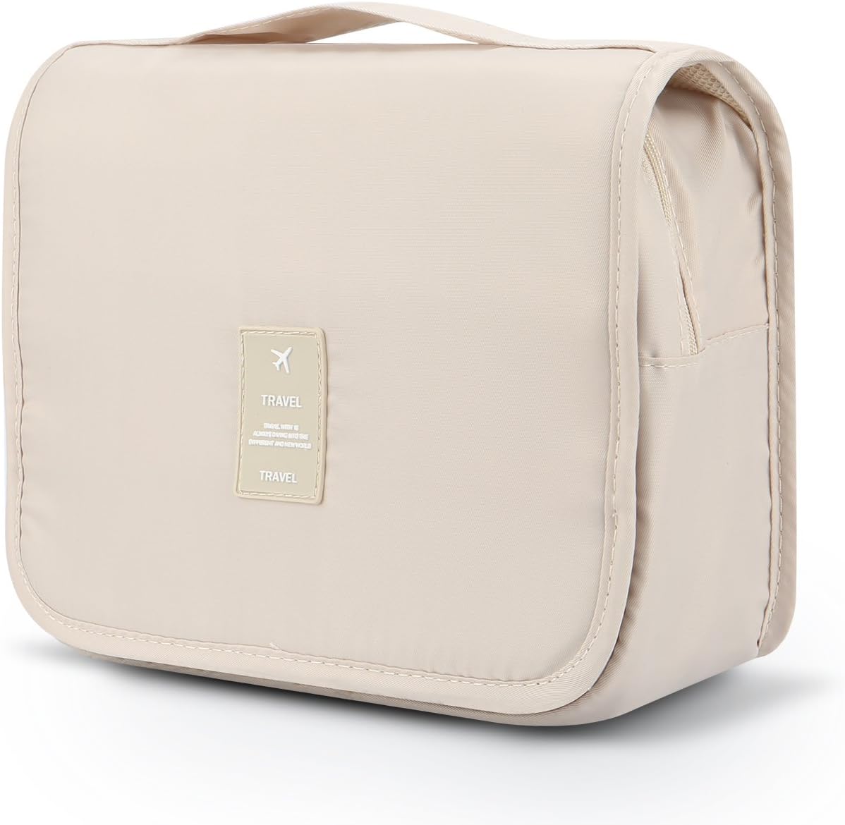 Mossio hanging toiletry bag front view in beige