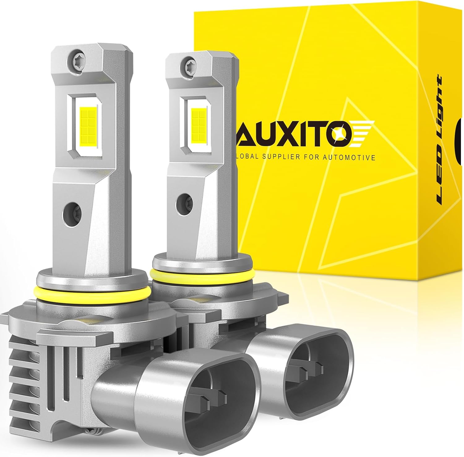 AUXITO 9005 LED bulbs front view authentic premium automotive fog lights pack