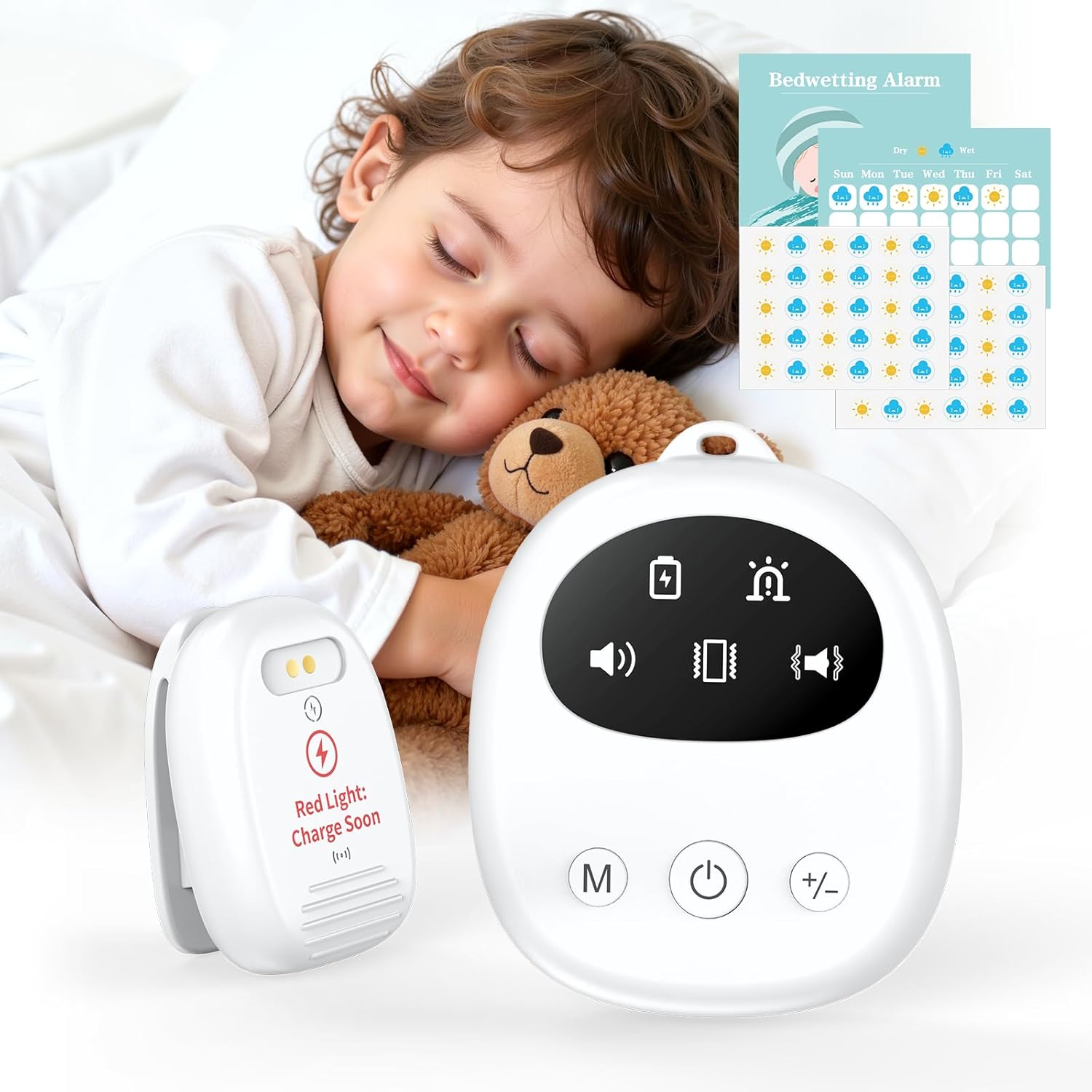 Hopelake Wireless Bedwetting Alarm for Boys and Girls, Waterproof & Comfortable Wireless Sensor, 3 Modes, High Sensitivity/Loud Sound/Strong Vibration, Includes Progress Card & Stickers White - Image 1