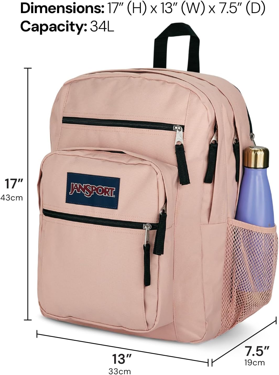 JanSport computer bag side profile showing water bottle pocket