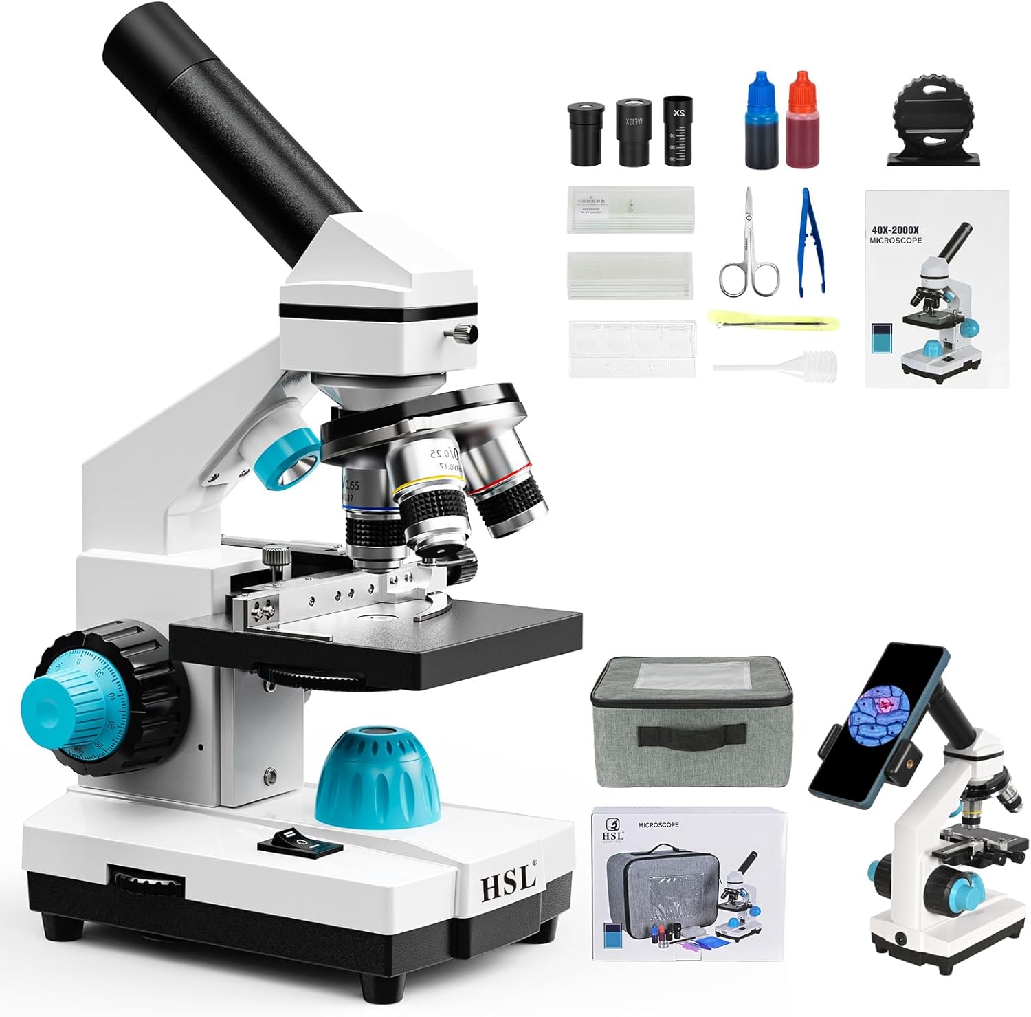 HSL 40X-2000X monocular compound microscope front view