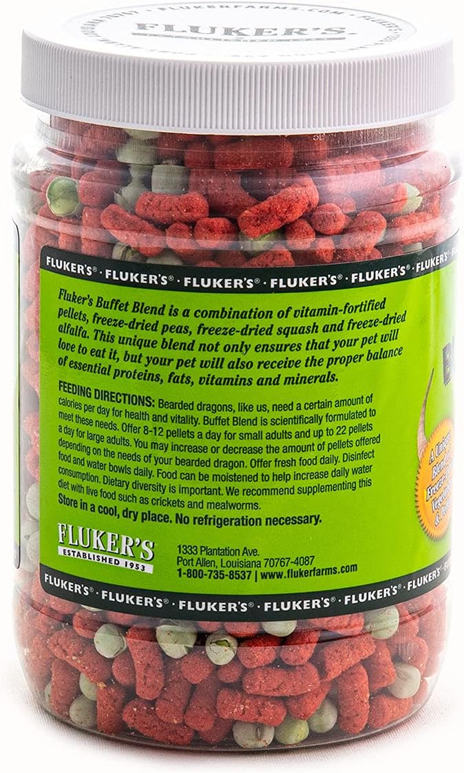 Flukers adult reptile veggie variety food ingredients close up showing freeze dried vegetables