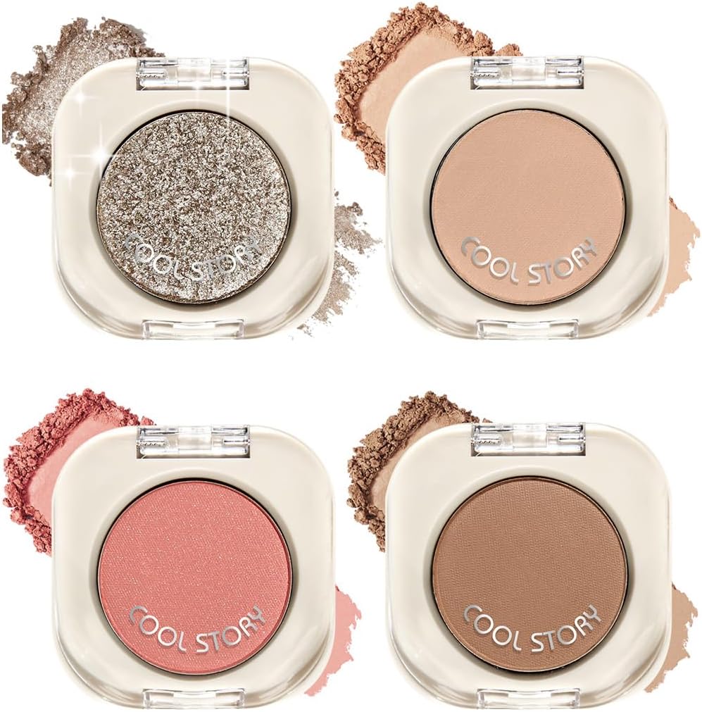 BestLand 4 Piece Single Pressed Eyeshadow Set B front view showing long lasting matte and shimmer singles