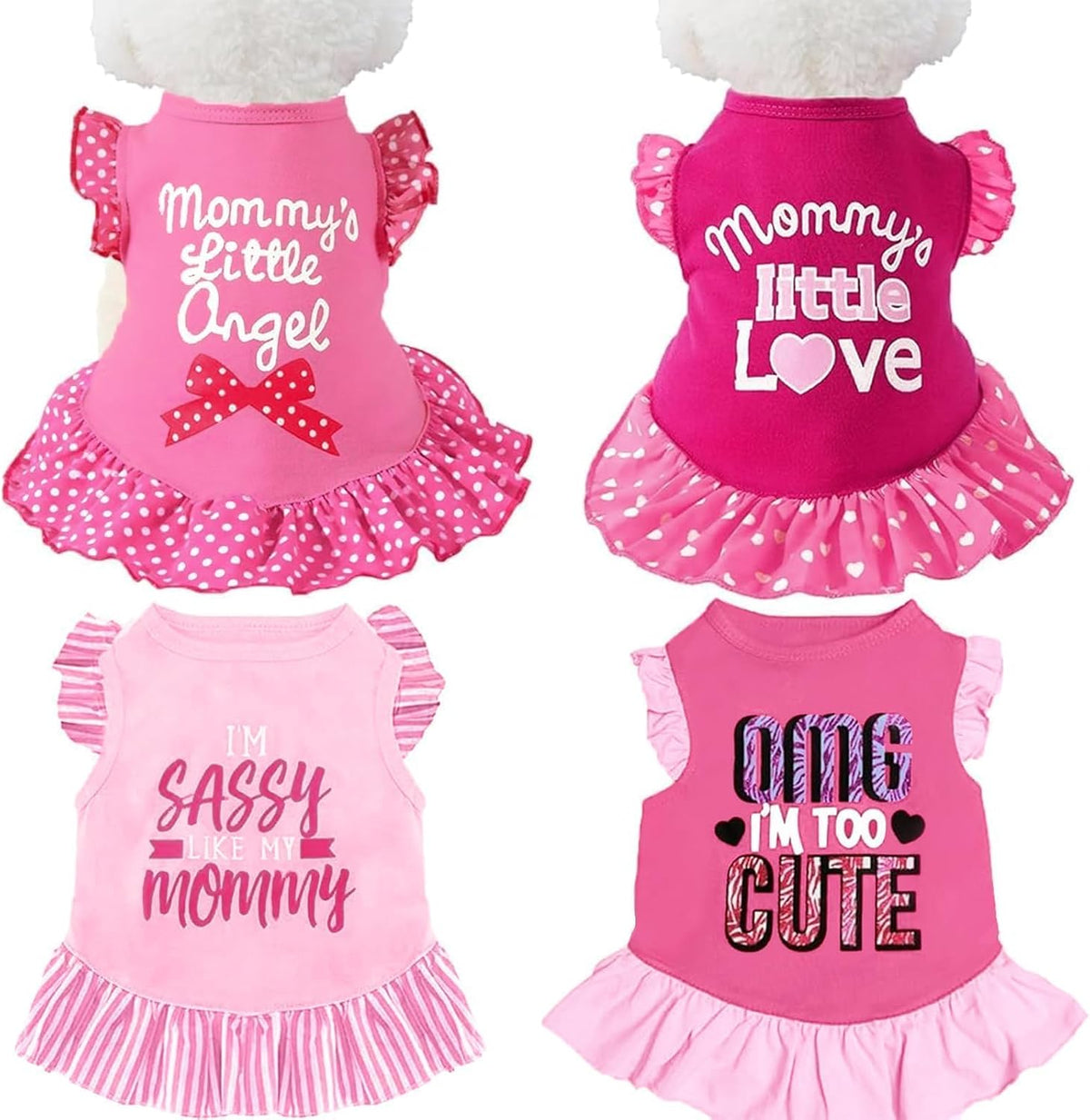 XPUDAC 4 Pack Pet Dog Dress Dog Clothes Girl Puppy Shirt Yorkie Clothes Cute Doggie Dress Pet Apparel for Small Dogs and Cats (Pink Angel, Small(4.5-8lbs)) - Image 9