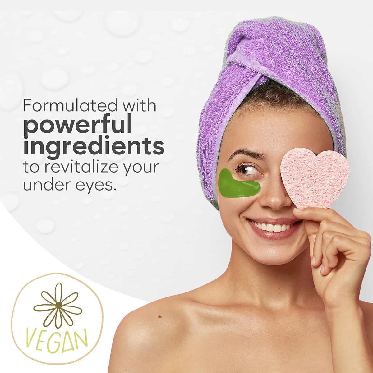 Model applying Bloomora eye patches under eyes