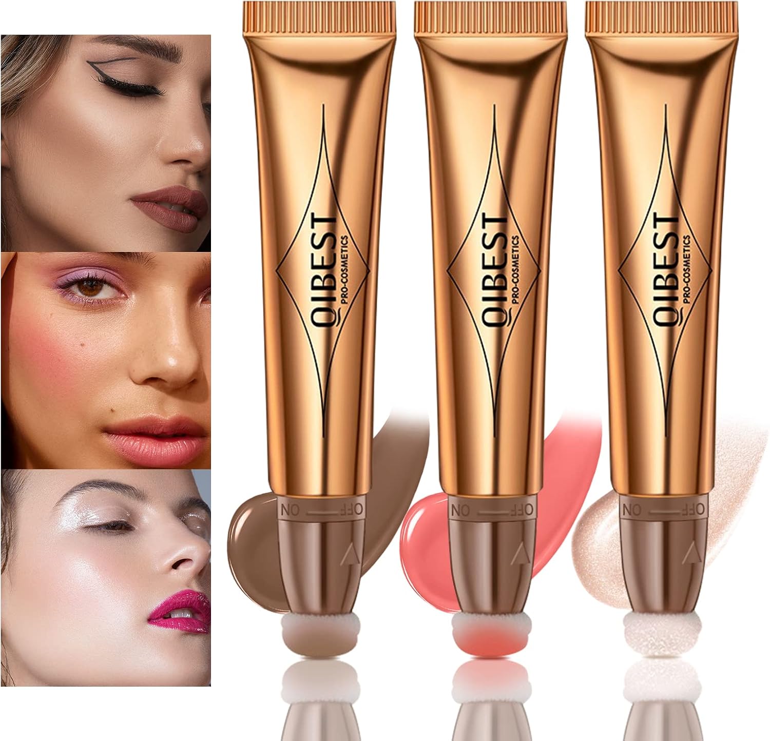 Dulele 3Pcs Liquid Contour Beauty Wand Kit front view showing the cushion applicator tips.