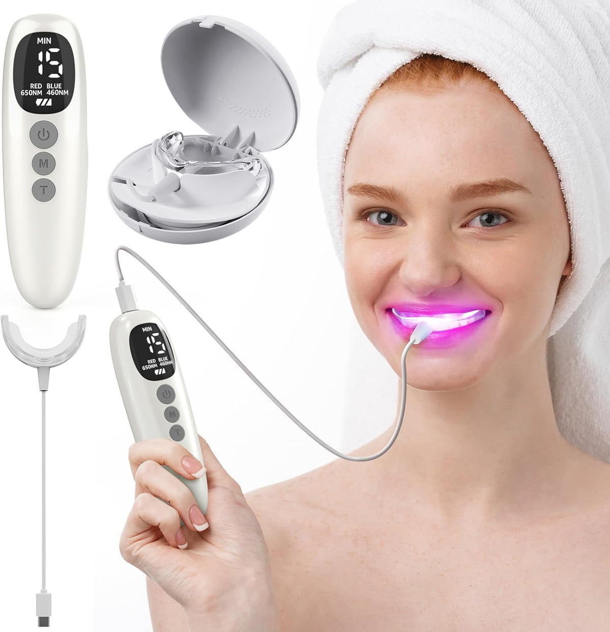 KTS Red Light Therapy for Gums front view with remote