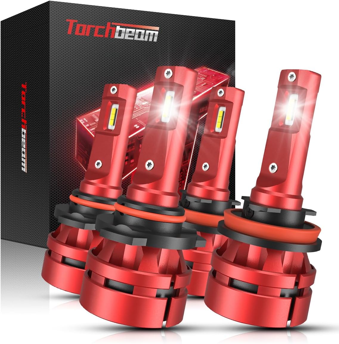 Torchbeam T2 2025 9005 H11 LED Bulbs Combo front view package showing four replacement lighting units.