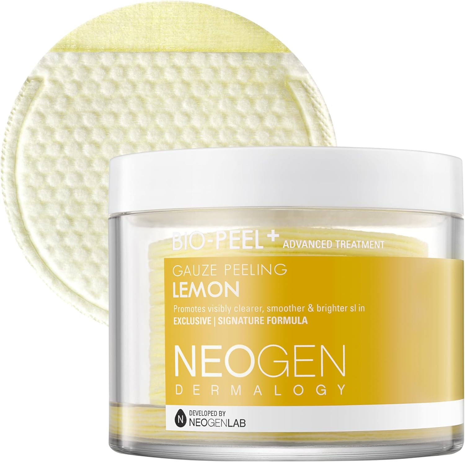 DERMALOGY by NEOGENLAB Bio Peel Gauze Peeling Pads Lemon front view container of exfoliating treatment