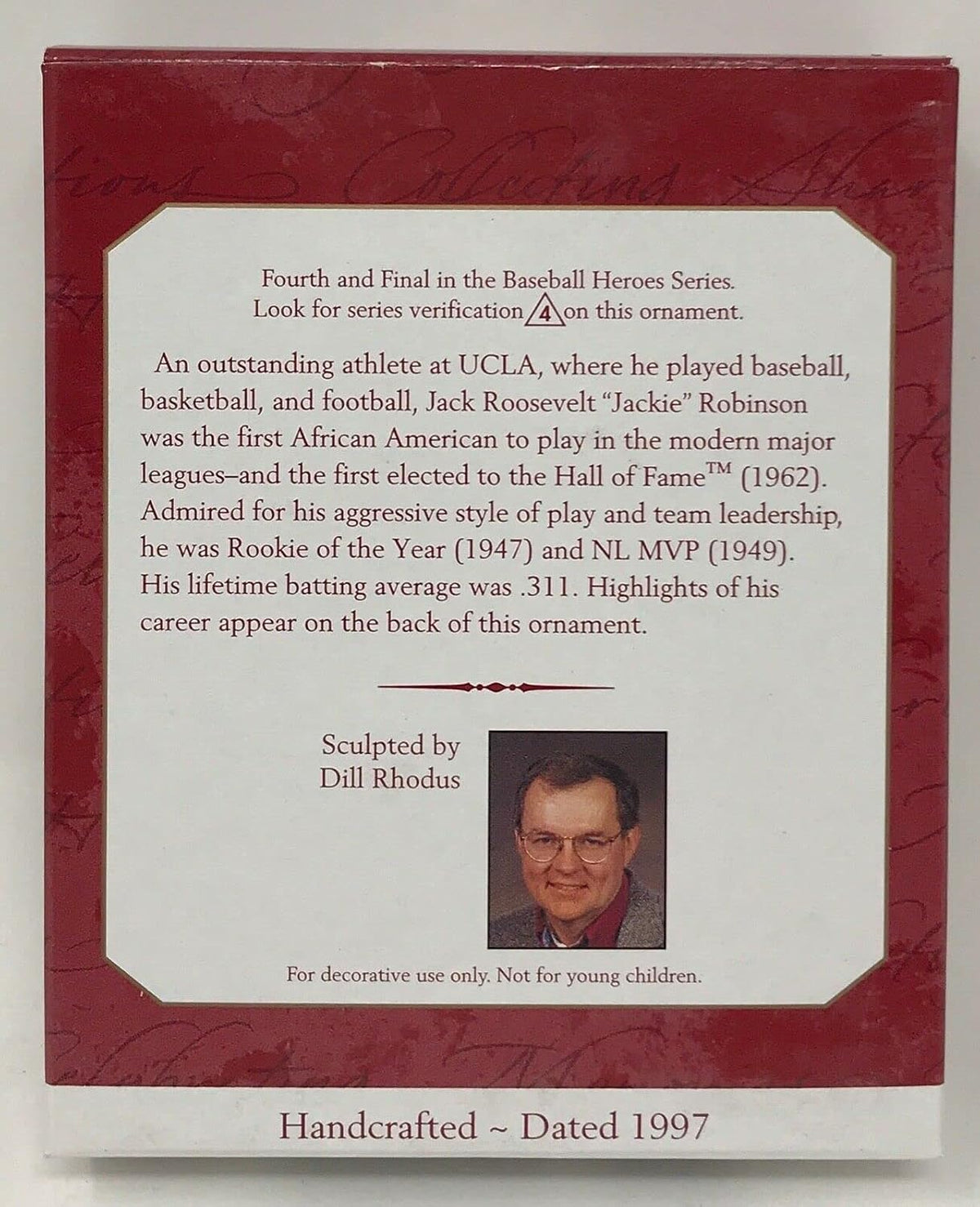 Vintage Hallmark baseball heroes ornament reverse career statistics view
