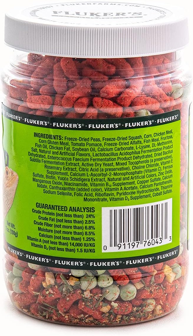 Premium imported USA reptile food for adult bearded dragons nutritional info label