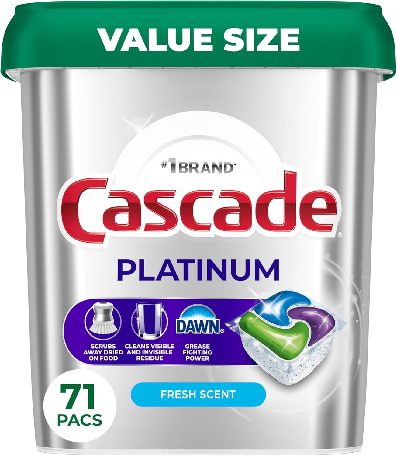 Cascade Platinum Dishwasher Pods, Dishwasher Detergent, Dish Detergent Soap, Fresh, 71 count - Image 1