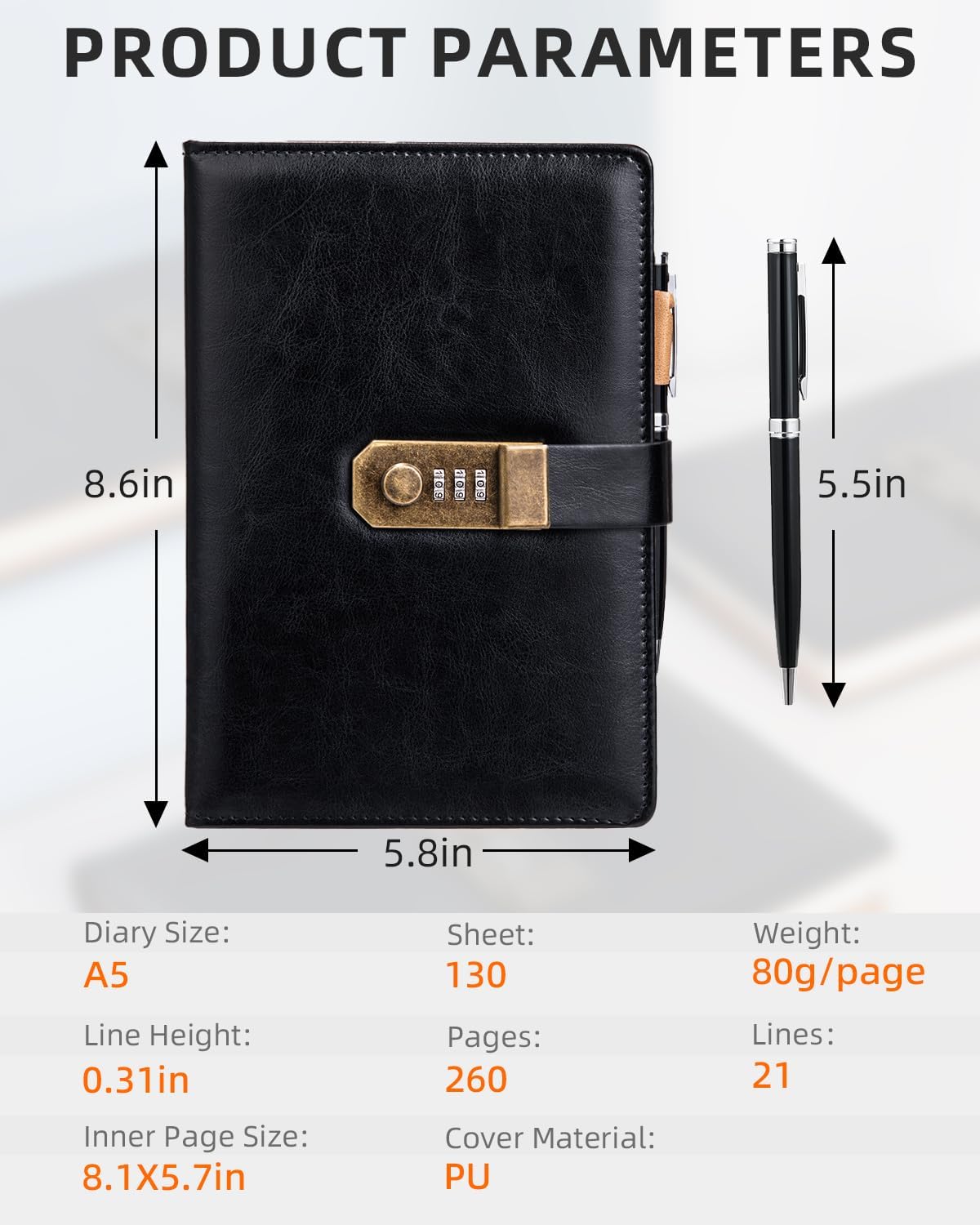 Included metal ballpoint pen resting inside the built-in cover loop