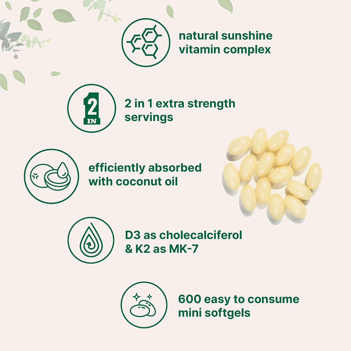 Micro Ingredients vitamin D3 K2 capsules size and texture display
