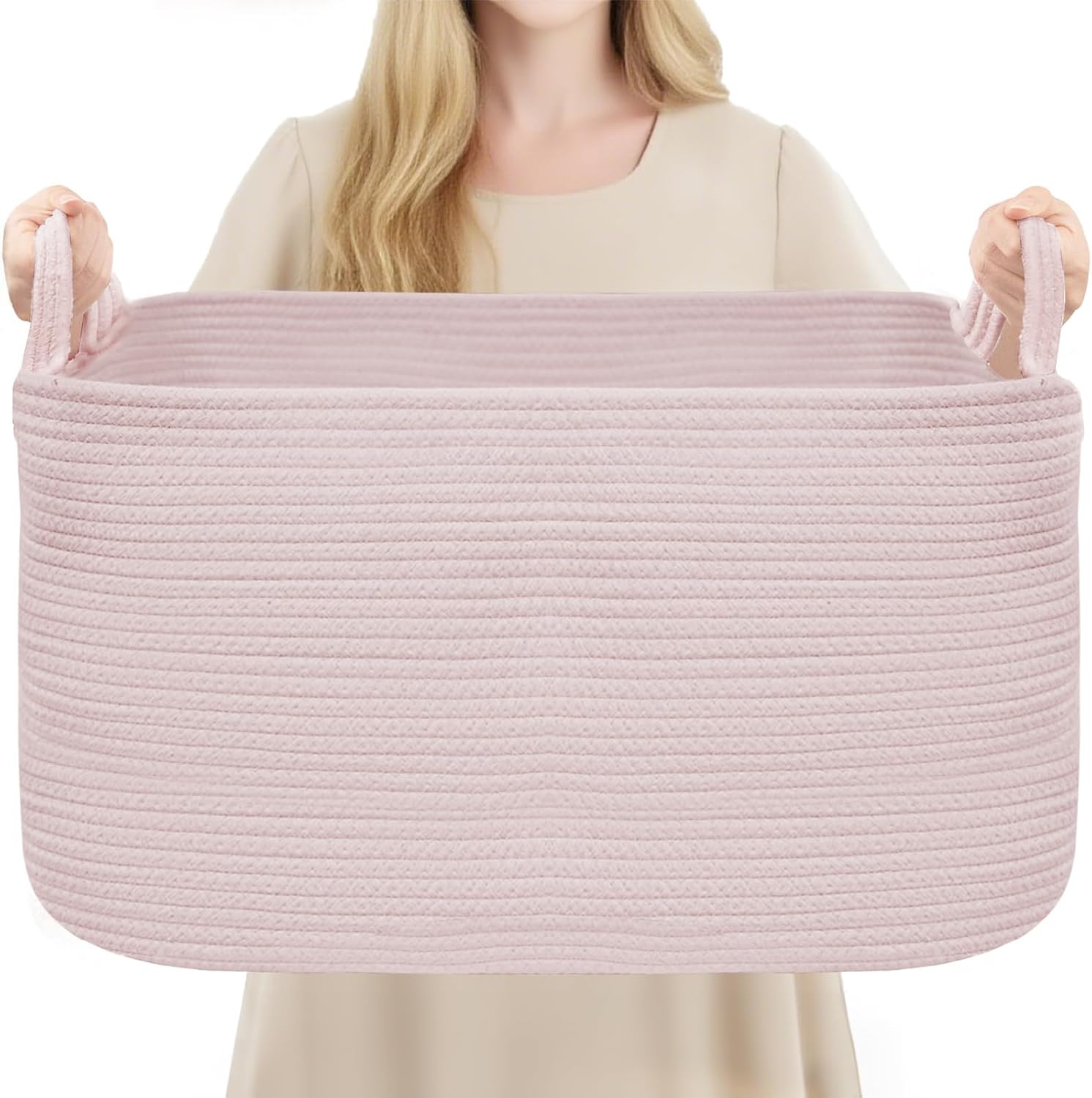 Youdenova nursery storage basket front view in light pink