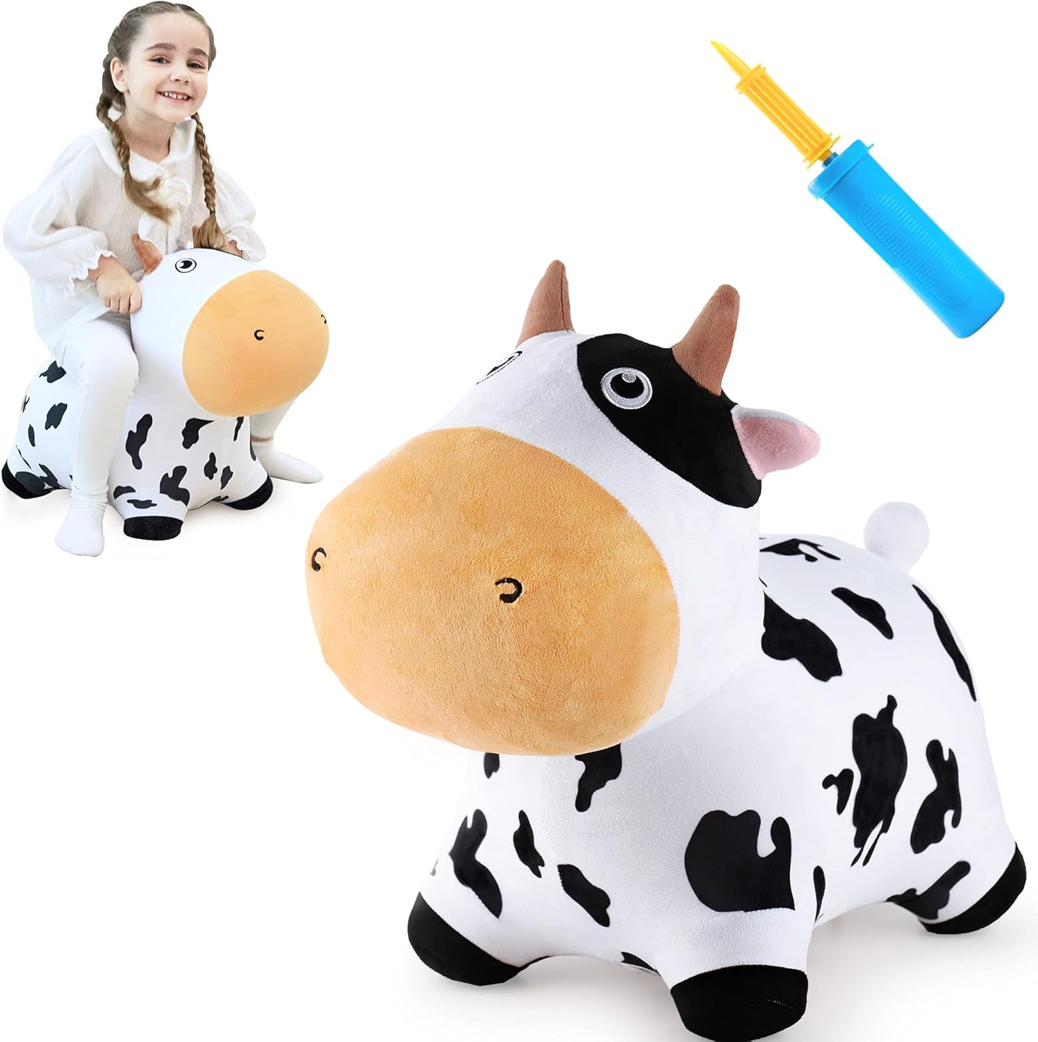 iPlay iLearn Bouncy Pals dairy cow hopping horse inflatable toy front view
