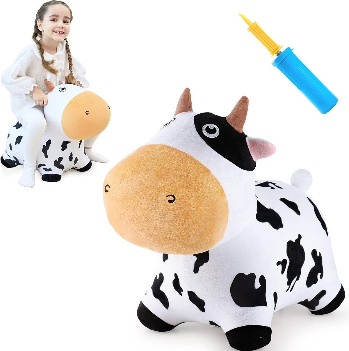 iPlay iLearn Bouncy Pals dairy cow hopping horse inflatable toy front view
