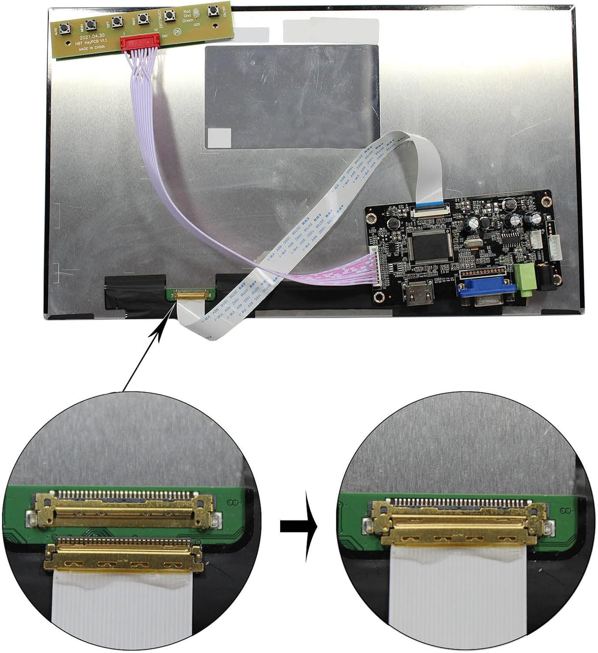 LCDBOARD complete controller kit components arranged together