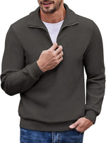 COOFANDY Men's Quarter Zip Up Pullover Mock Neck Long Sleeve Sweater Casual Corduroy Polo Sweatshirt - Image 10