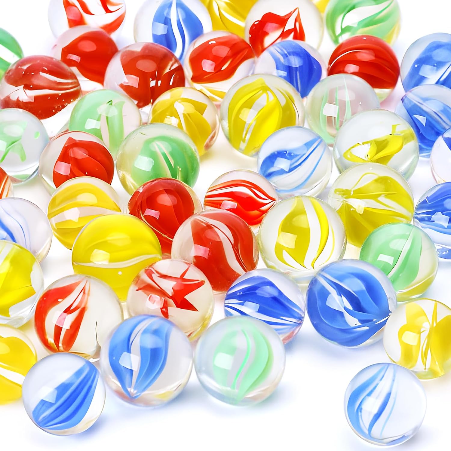 LovesTown Cats Eyes Glass Marbles bulk set neatly arranged in a clear storage box showing vibrant assorted colors.
