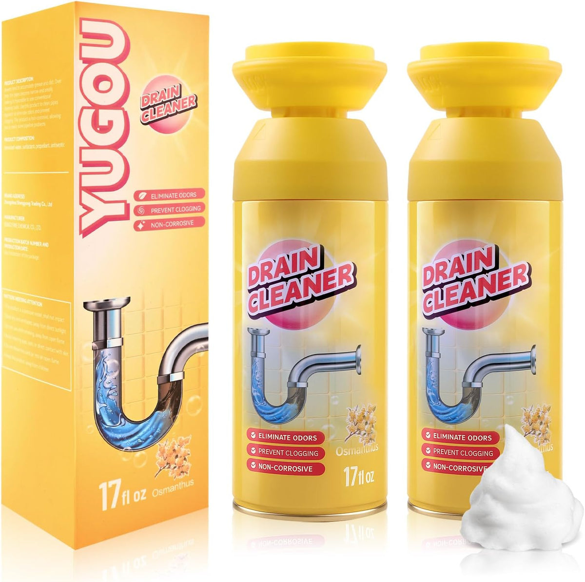 Ali Shipping Yugou Foaming Drain Cleaner 2 pack front view for sink maintenance.