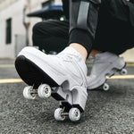 Deformation Roller Skates close-up of retractable polyurethane wheels