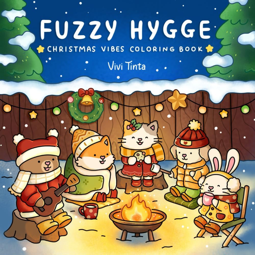 Fuzzy Hygge: Christmas Vibes Coloring Book for Adults & Teens Featuring Cozy Festive Holiday Winter Scenes with Adorable Animals Characters (Fuzzy Friends Coloring) - Image 1