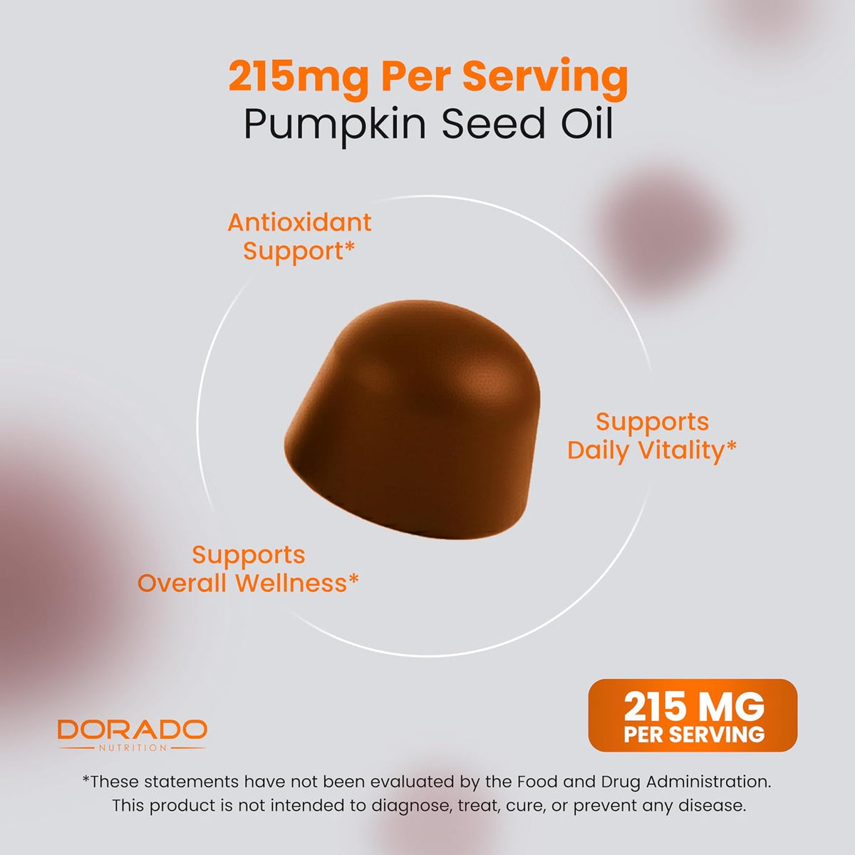 Dorado Nutrition supplement bottle next to pumpkin seeds