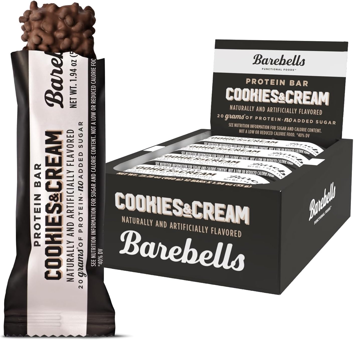 Barebells Protein Bars Cookies and Cream twelve count box front view premium healthy snacks