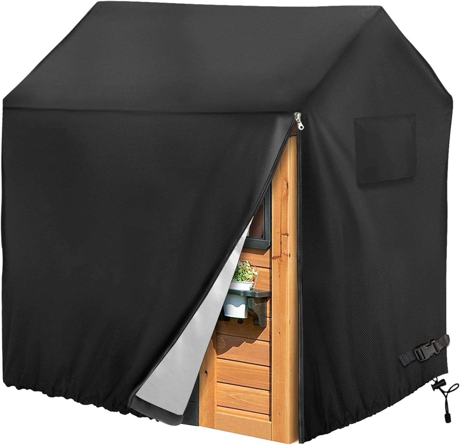 Iceberg Elf outdoor wooden playhouse cover front view in black color