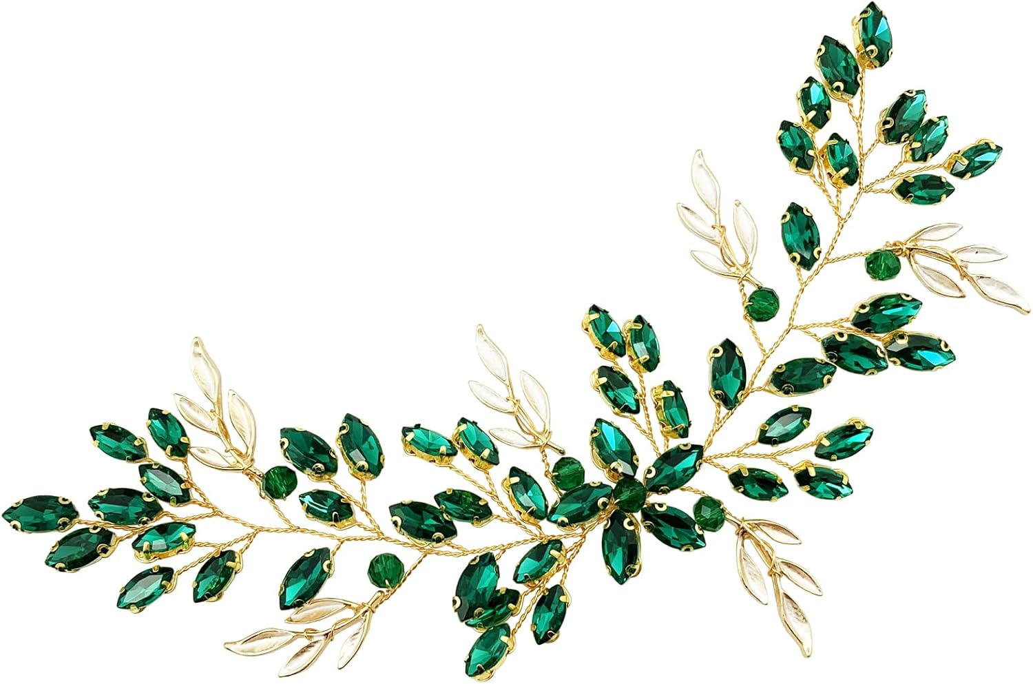 BETITETO Emerald Bridal Hair Vine front view crystal accessory