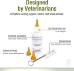 Four Paws pet nurser bottle with pure rubber nipple showing measurement markings.