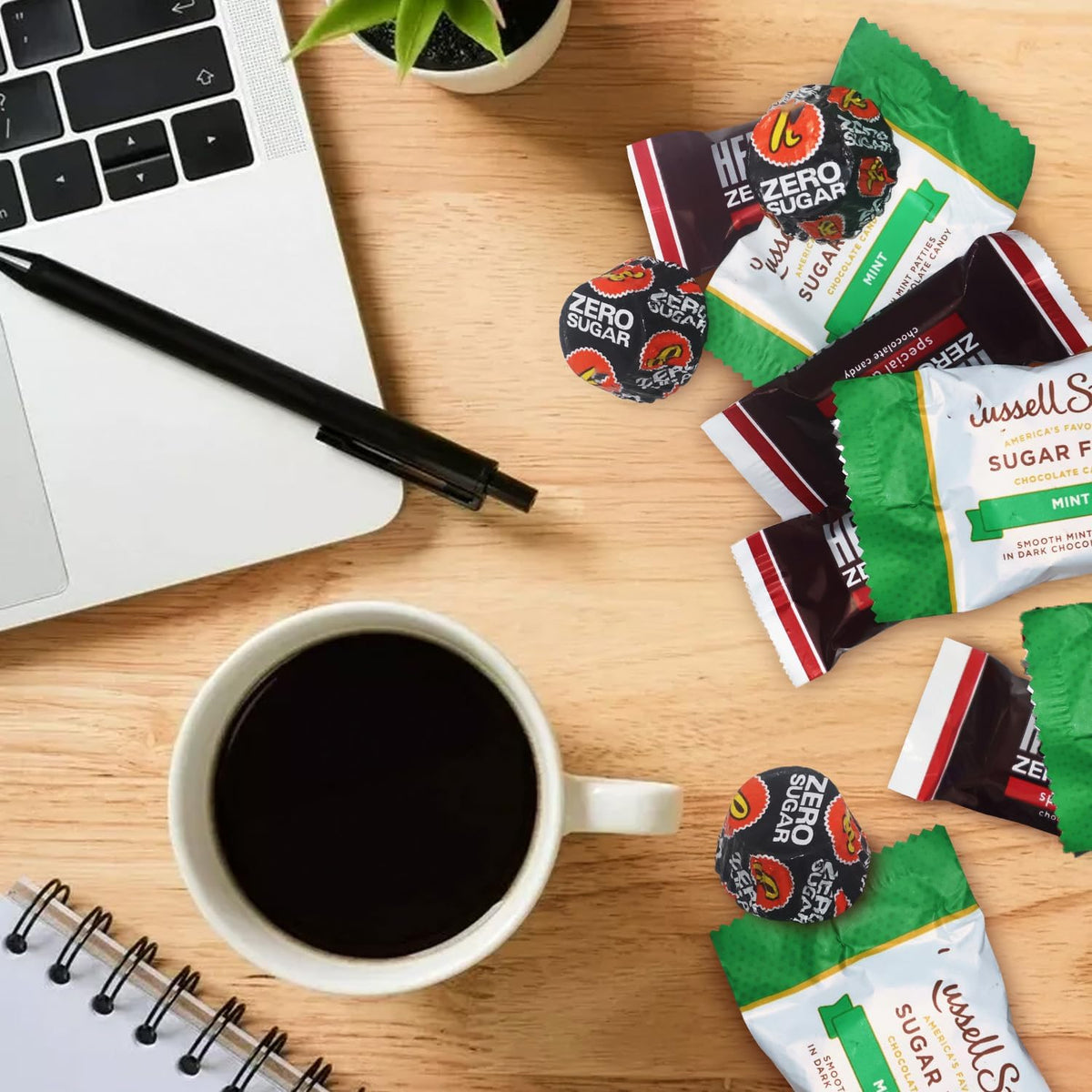 Close up of sugar free dark chocolate candy wrapper.