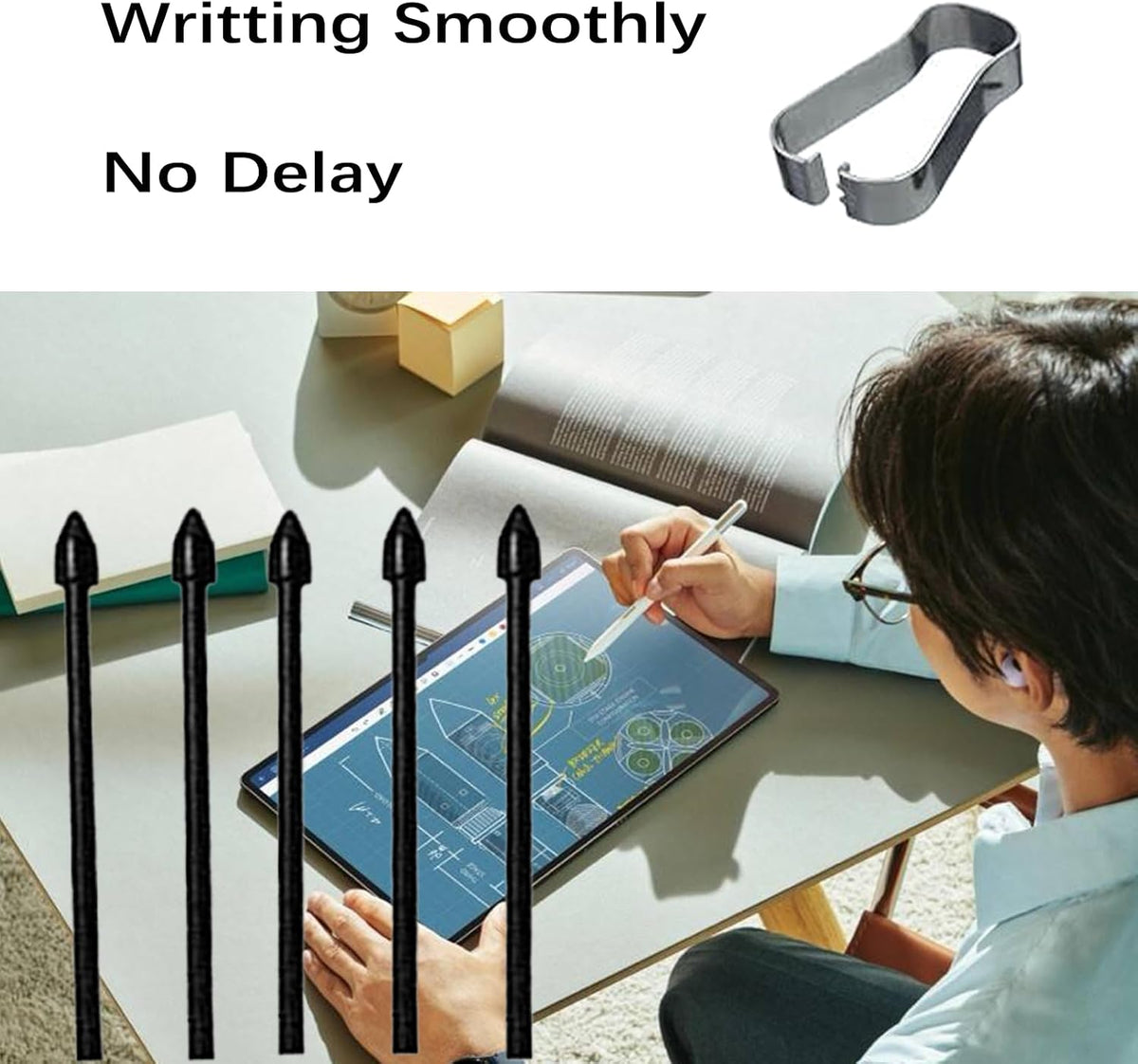 Close up of black stylus pen tips for samsung tablet